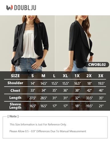 DOUBLJU Lightweight Thin 3/4 Sleeve Open Front Blazer Business Casual Deconstructed Jackets for Womens Clothes with Plus Size Black - Thumbnail 6