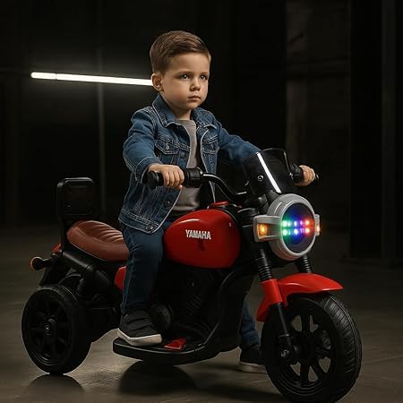 Image of Kawaii Kids 6V Battery Operated Ride-On Bike with Music & LED Lights, Red