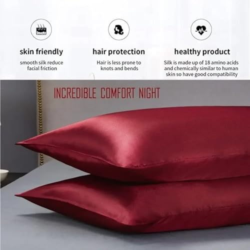 Image of Satin Pillow Covers Pack of 2 Set (28 x 18 Inch) (Maroon)