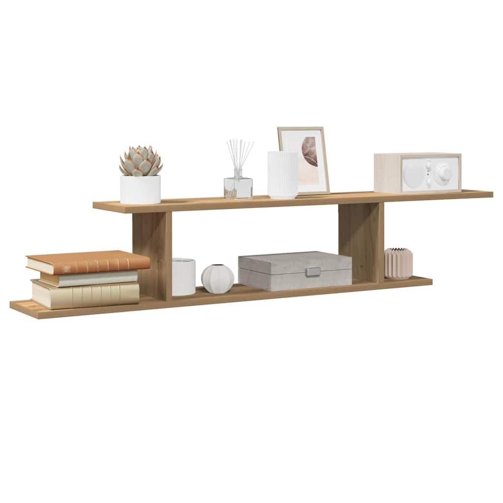 TV-Wandregal Artisan-Eiche 125x18x23 cm Schweberegal Holzwerkstoff Hängeregal für Wohnzimmer TV Board hängend Wandboard für DVD-Player Konsolen Zubehör Belastbar bis 40kg