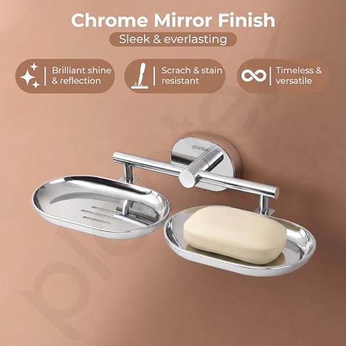 Image of Plantex J4 Stainless Steel Double Soap Dish for Bathroom /Soap Holder for Bathroom /Wall Mounted Soap Holder /Bathroom Accessories (Chrome Finish) Onix
