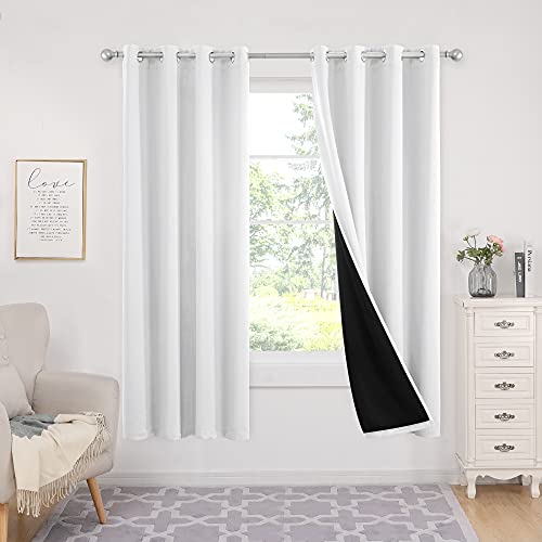 Deconovo Pure White Double Layers Curtains, 100% Blackout Curtains Lined Total Light Blocking Thermal Insulated Window Curtain for Living Room Bedroom, 2 Panels, 52x72 in