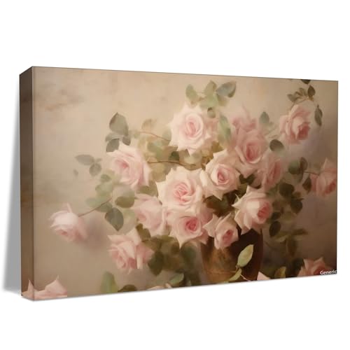 Vintage Pink Roses Wall Art, Still Life Oil Painting Wall
