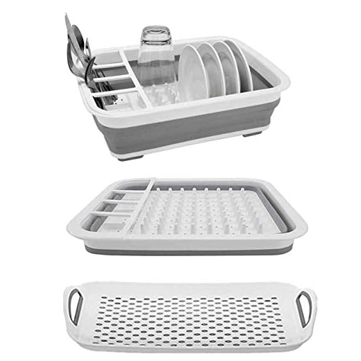 Collapsible Dish Drying Rack with Drain Board Tray Foldable Dish Drying Rack Pop up Dishes Dinnerware Organizer Dish Rack RV Accessories Camping Supplies Camper Accessories for Travel Trailers