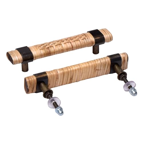 Indian Shelf Decorative Rattan Drawer Pulls Boho Wooden Cabinet Handles