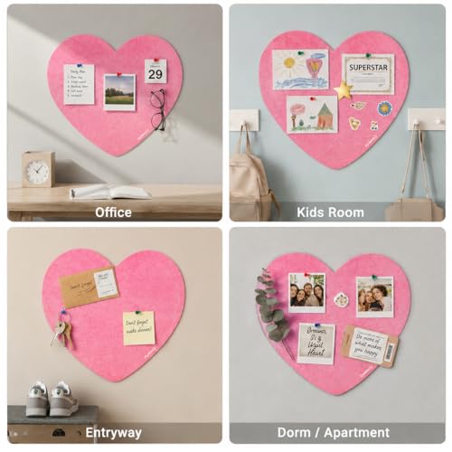 Image of Climberty Heart Shaped Felt Pin Board 90x60cm, Decorative Bulletin Board for Photos Notes and Wall Display, Soft Felt Memo Board for Bedroom Dorm Office Decor
