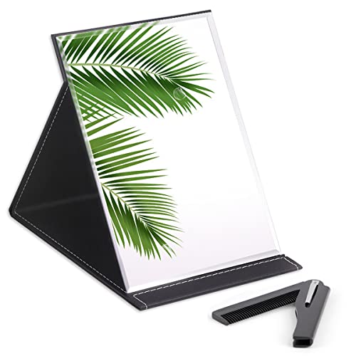 Tie-DailyNec Espejo Portátil, Espejo de Mesa, Espejo de Tocador de Viaje, Espejo de Afeitar Plegable, Espejo Plegable de Cuero PU con Peine Plegable para Afeitarse, Viajar y Maquillarse Cover