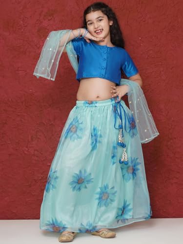 Image of AJ DEZINES Kids Ethnic Wear Silk Blend Organza Floral Printed Lehenga Choli for Girls With Dupatta