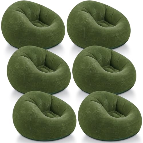 Image of Realspring Inflatable Bean Bag Chairs Outdoor Blow up Camping Chairs Inflatable Lazy Sofa Folding Portable Bean Bag Loungers Couch for Movie Night(Dark Green,6 Pcs)