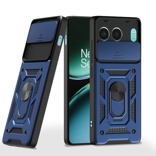 Image of Pikkme D10 Tough Armor Bumper Case | 360 Protection Case | Sliding Camera Shield Cover & Ring Holder Stand Back Cover for OnePlus Nord 4 5G (Blue)
