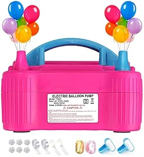 Electric Balloon Pump, Yabdbg Balloon Air Pump Inflator Blower Pump Dual Nozzle Balloon Inflator Portable Pump with Balloon Decorating Strip Kit for Party Decoration (220-240V, 600W, Rose Red)