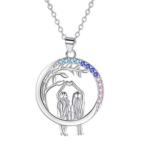 J.MUEN Collar Hermanas de Plata de Ley 925,Collares de Mujer Ajustable45+5cm,Regalo para Hermana