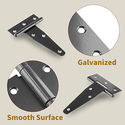 Kyuionty 4Pcs T-Strap Hinge 3 Inch, Shed Door Hinges Black Barn Door Gates Tee Hinge, Iron Fence Hinges With Mounting Screws #TOP3