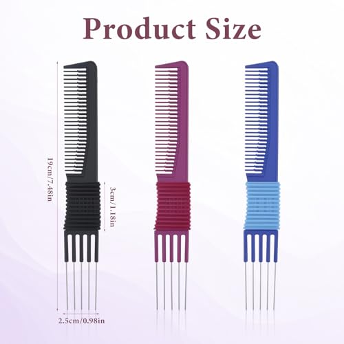Set de 3 Peines para Peinar con Punta Metálica Azul Negro Morado miniatura 3
