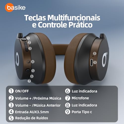 Fone de Ouvido Bluetooth V5.4 Dobrável, ENC Redução de Ruído, Som Imersivo 40mm, 80h de Bateria, Mic