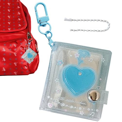 Álbum de fotos con llavero | Libro de fotos con diseño de corazón, brillante y transparente con 24 bolsillos | para fotos de 2 pulgadas, escuela, Navidad, viajes