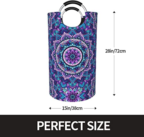 Dujiea 82L X-Large Laundry Basket Tall, Mandala Purple Collapsible Laundry Hampers With Aluminium Handles Big Clothes Basket Kids Laundry Bin Round Storage Basket For Dorm Room #TOP1