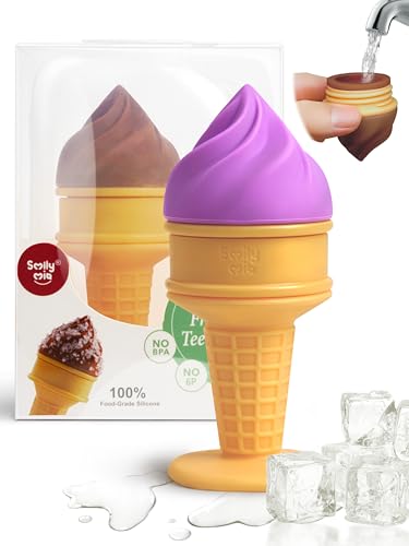 Image of Smily Mia Baby Freezable Teething Toys for Teething Relief, Baby Ice Cream Cone Teether for 6-12Months,Cold Water Filled ICY Bite/Chill Teething Toy for Molars, Grape Purple