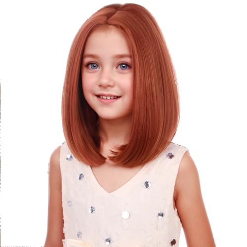Image of Ginger Orange Bob Short Straight Wig Middle Part Halloween Women Wigs