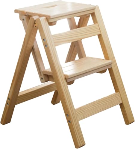 Escalera plegable de madera maciza con almacenamiento y taburete de varias capas para garaje