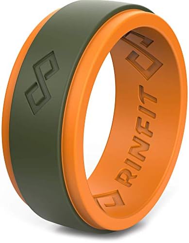 Rinfit Silicone Rings for Men - Mens Silicone Wedding Bands - Infinity Ring with 2 Layers - Rubber Wedding Rings for Men - RinfitAir Collection - Orange & Army Green, Size 12