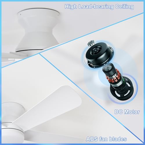 Image of Depuley 42-Inch Ceiling Fans with Lights: Flush Mount Ceiling Fan with Remote Control Indoor /Outdoor - White 5 Blade Low Profile Fandelier for Kitchen Gazebo - Reversible Quiet Timer - 2 Packs