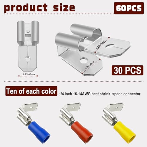 Zansens 60 Pcs Double Piggyback Spade Connectors, 1/4 inch Dual Formula Female Adapter Quick Disconnect Backpack Spade Crimp Terminal Assortment Kit, Piggy Back Spade Terminal Connectors, Silver