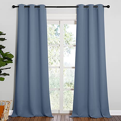 Image of NICETOWN Living Room Blackout Curtains 95 inches Long, Thermal Insulated Noise Reducing Curtains for Unicorn Theam Kids Room (Stone Blue, 42 inches Wide, 1 Pair)