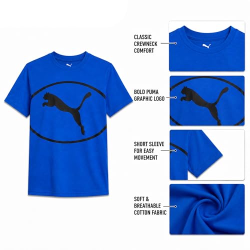 Image of PUMA Boys T-Shirts Athletic Crewneck Short Sleeve Tees (Sizes S-XL) | Soft Breathable Cotton Blend, Comfortable Casual Fit, Great for School, Play & Everyday Wear