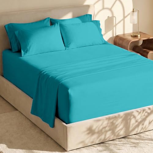 Hearth & Harbor Extra Deep Pocket Queen Sheets Sets - Fits Mattress 18-24 Inches Deep - Extra Deep Pocket Sheets - 6 Piece Queen Size - Teal