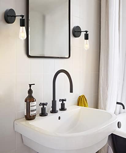CeilSong Industrial Wall Lights Vintage Set of 2 Up/Down Adjustable Black Metal Bathroom Vanity Light E27 Socket Wall Mounted Fixtures for Home, Kitchen, Living Room, Bedroom, Hotel, (CESUK008)