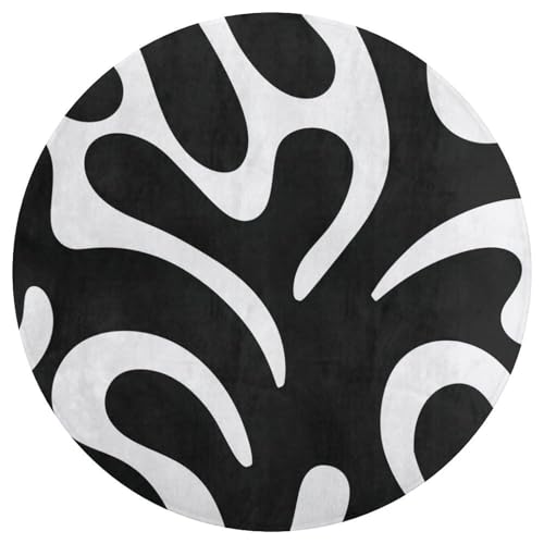 Jubonexis Alfombra redonda grande con formas orgánicas en blanco y negro, alfombra moderna antideslizante circular de 36 pulgadas (90 cm)