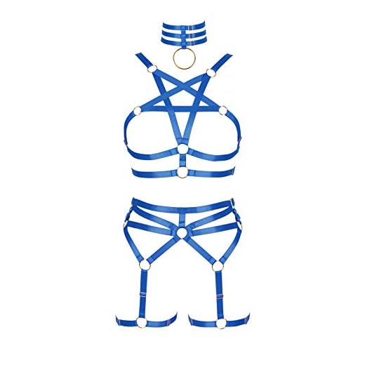 BBOHSS Arnés corporal para mujer con diseño de pentagrama, sujetador punk, liguero, cintura, elástico, gótico, accesorio carnival., azul cobalto, Talla única