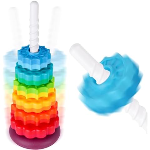 NiToy Spinning Stacking Toy for Kids, Rainbow Tower Dual-Color Spinning Wheels Premium Strong BPA-Free ABS Plastic Early Education Fun Learning and Engaging Brain Development Toys (Large 6th Floor) Cover