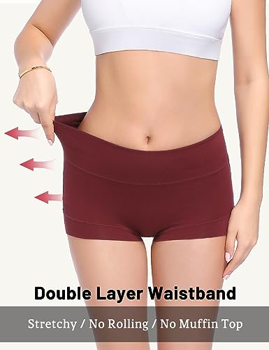 Image of Molasus Womens Cotton Boy Shorts Panties Ladies High Waisted Full Coverage Stretch Underwear Multipack(Regular&Plus Size)