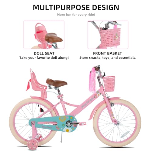 Image of JOYSTAR Little Daisy Kids Bike for Girls Boys Ages 2-10 Years, 12 14 16 20 Inch Girls Bikes with Doll Bike Seat & Streamers, Boys Bike with Flag & Number Plate, Multiple Colors