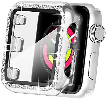 Secbolt 40mm Bling Case Compatible Apple Watch Band with Built-in Tempered Glass Screen Protector, All Around Protective Cover Frame Bumper for iWatch SE Series 6/5/4, Silver(40mm)