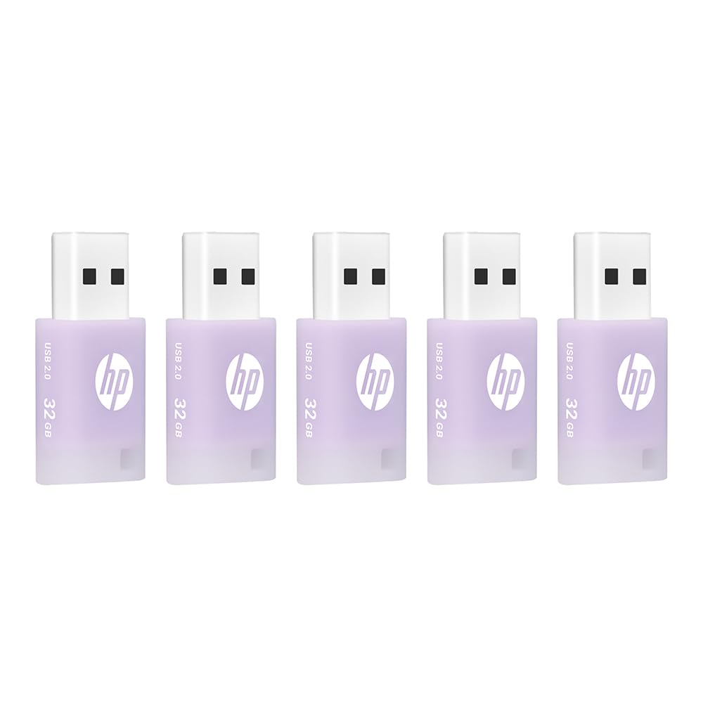 HP v168 USB 2.0 Lilac Breeze 32GB Flash Drive – Reliable Portable Storage to Store, Transfer, & Protect Important Data, 5-Pack