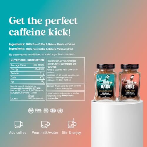 Image of Rage Coffee Silk Blend Instant Coffee | Creamy Hazelnut & Vanilla Velvet Silk Blend Flavoured Coffee 60 GMs Each | Premium, Bold & Smooth | Pack of 4
