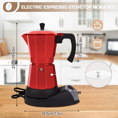 Image of Aluminum Electric Moka Pot 3-6 Cup 270ml Express Coffee Maker Stovetop