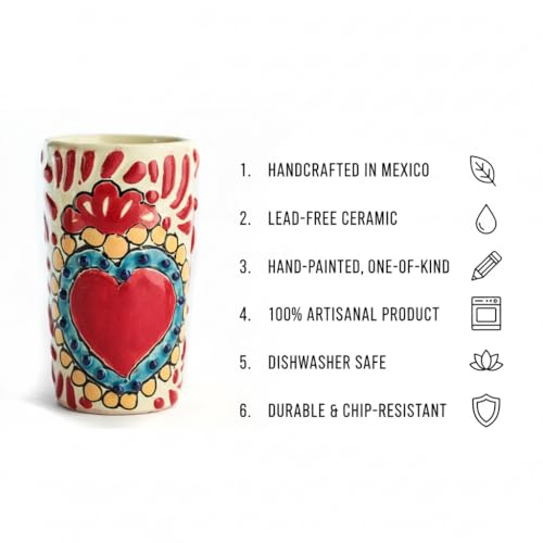 Image of Talavera Shot Glasses Set of 4 Authentic Mexican Tequila Shot Glasses - Hand-painted - 2 Oz (Sacred Heart)