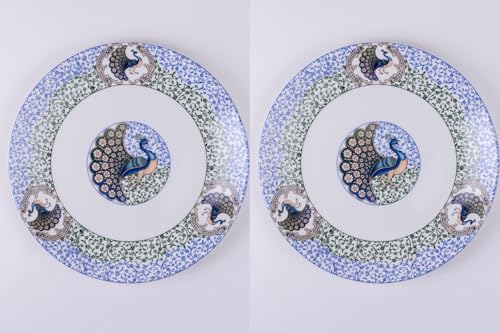 Image of GOLDEN QUEEN'S Handcrafted Dinner Plates: Set of 2 | Perfect for Hosting and Daily Meals | Microwave Safe Plates | 10.5 inch | Serves 2 (Indian Peafowl Dinner Plates)