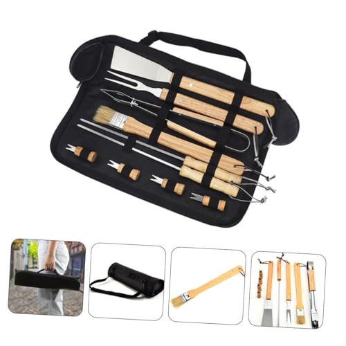 Kit para Parrilla 10 piezas acero inoxidable con mango de madera miniatura 7