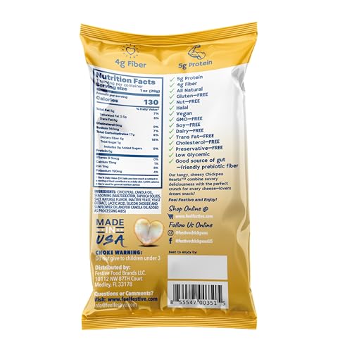 Image of Feel Festive 12 Bags 1-oz White Cheddar Crunchy Roasted Chickpeas Protein Snack Pack - Healthy Garbanzo Beans Non-GMO Vegan Gluten-Free Soy-Free Balanced Macro Nut Free, Individual Convenient Portions