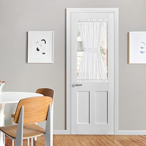 NICETOWN Linen French Door Curtain, White Semi-Sheer Door Curtain 40 Inches Long Drape Rod Pocket 1 Panel, Light-Filtering Privacy Window Decor, 1 Tie