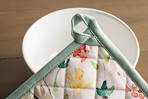 Maison D' Hermine Oven Mitt & Pot Holder 100% Cotton Easter Heat Resistant Oven Gloves (7.5"X13") & Hot Pads (8"X8") Combo For Bbq, Cooking, Chef, Wedding & Restaurants, Colmar - Spring/Summer #TOP6