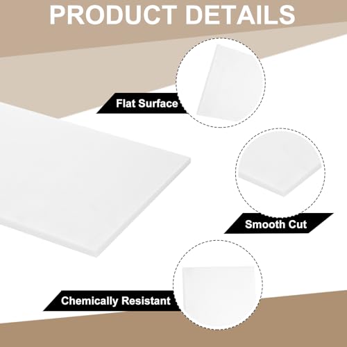 Image of MECCANIXITY HDPE Plastic Sheet 1 /4 inch Thick, 8 inch x 12 inch High Density Polyethylene Plastic Blocks, HDPE Cutting Board for DIY, Home Floor Improvement, White