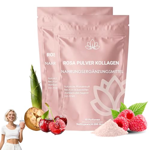 VITAFANT GREEN HELFERS 2Pack Rosa Pulver Kollagen Natürliche Pulverformel veganes Pflanzenpulver Mit Bambussprossen Baobab Himbeere Acerola Kollagen+Hyaluron 200g (B Set)