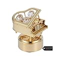 Matashi 24K Gold Plated Wind Up Music Box with Crystal Studded Piano Figurine Decorative Tabletop Showpiece for Living Room Gift for Christmas Birthday Holiday Valentine's Day - Swan Lake