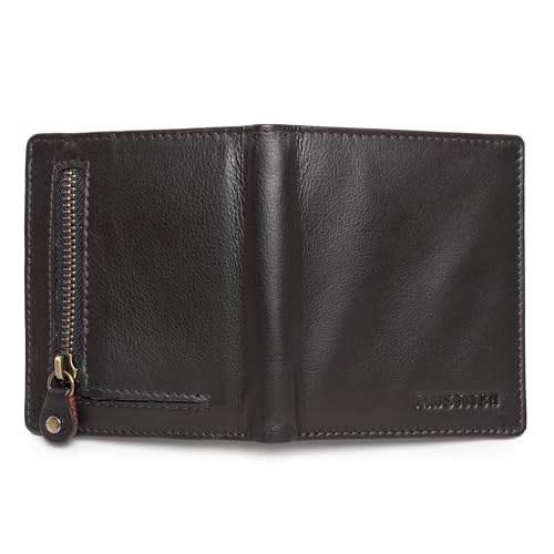 Image of TANSTITCH Hunter Brown Bi-Fold Wallet | Compact and Travel Friendly Structure | Durable, Contemporary, and Sophisticated | Premium Textured Leather | Proudly Made in India (Dark Brown)